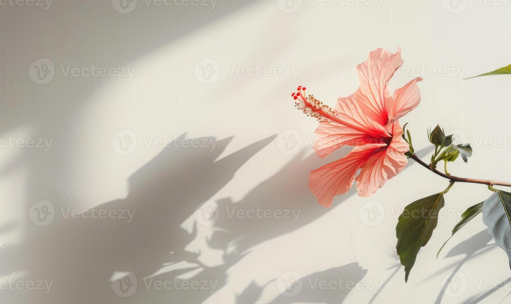 A delicate pink hibiscus flower on a clean white backdrop, casting a soft shadow photo