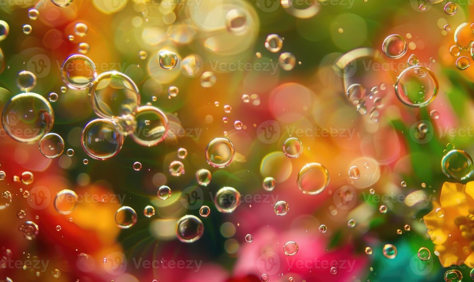 Multicolored abstract background with water bubbles closeup photo