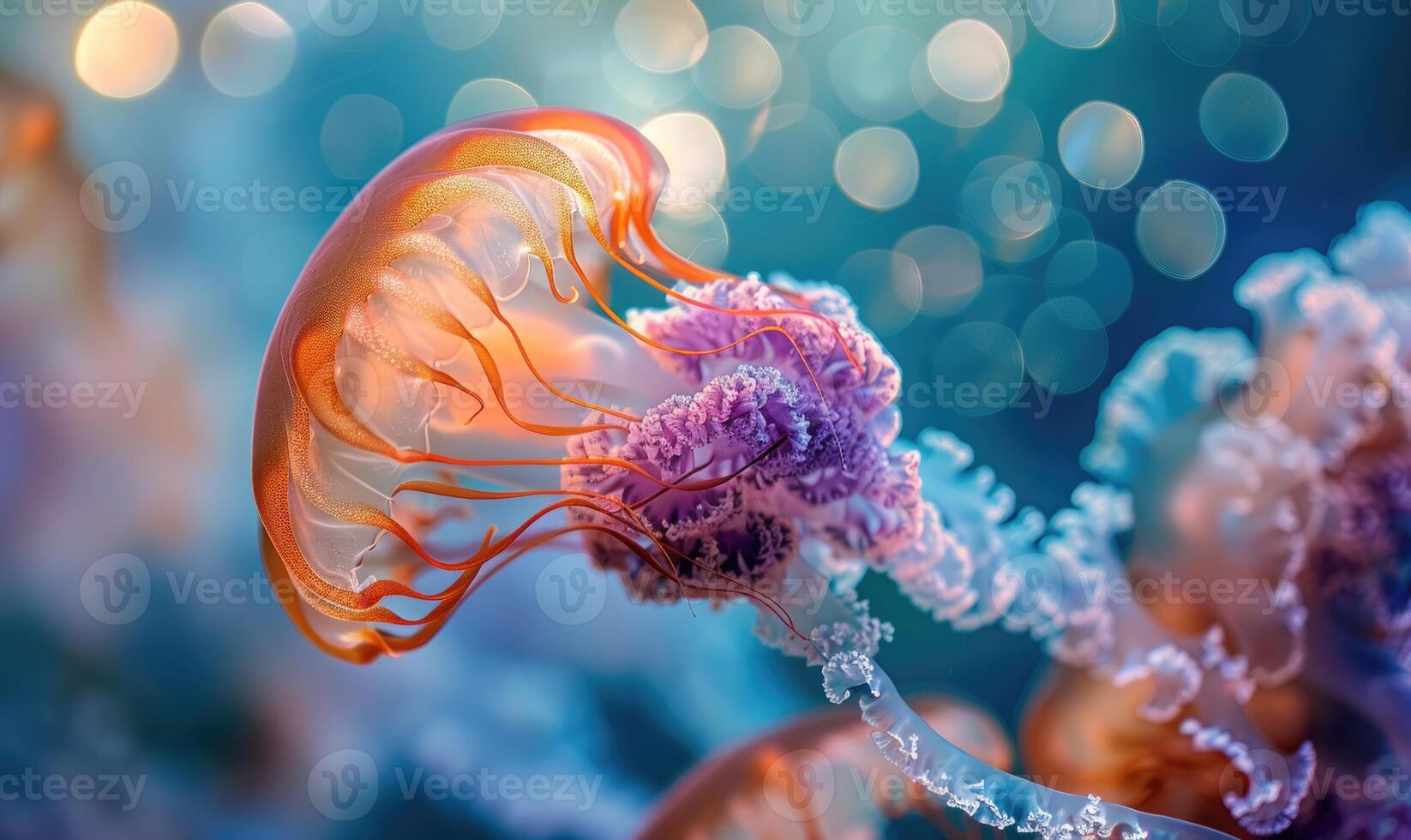 Behemoth jellyfish drifting, bokeh background photo