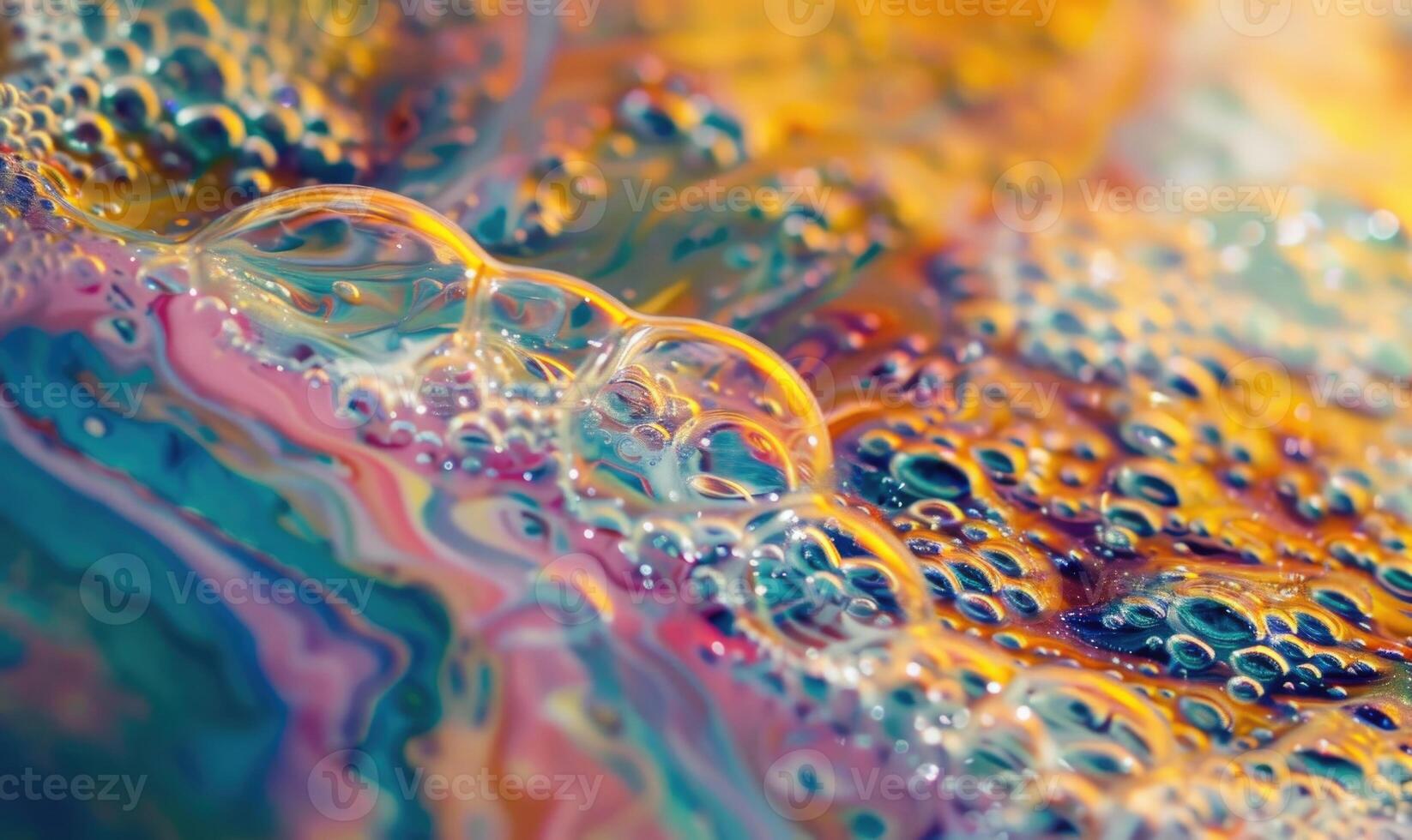 Colored water and foam bubbles, abstract background photo