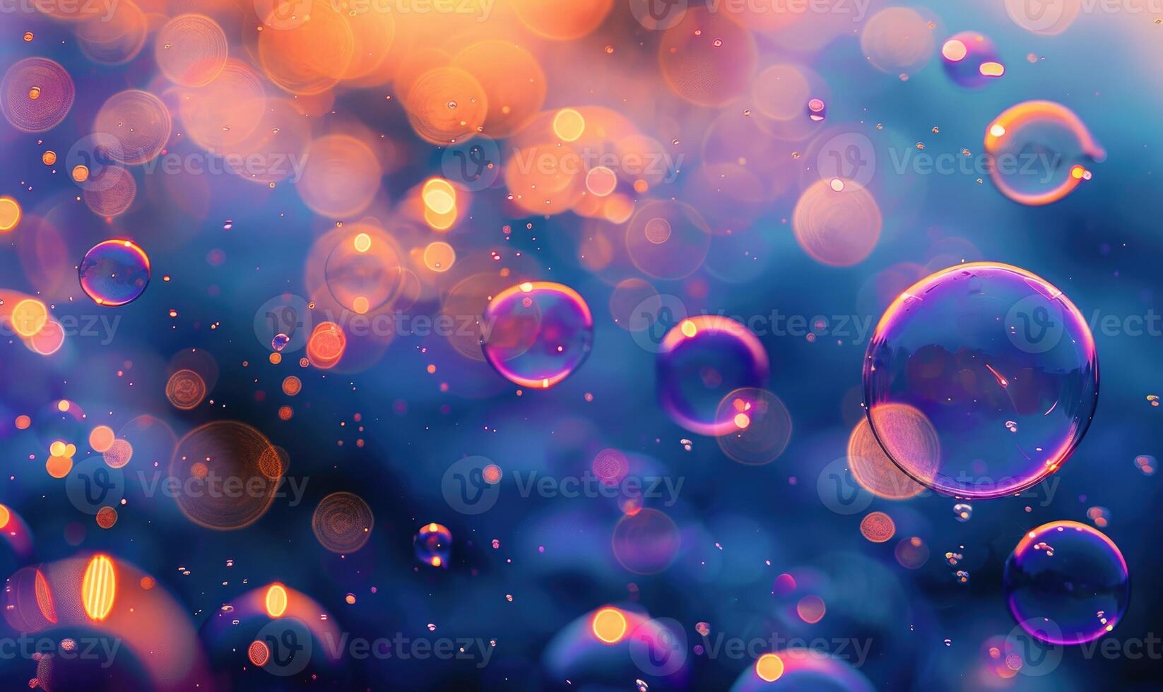 Dark background with colored water and foam bubbles photo
