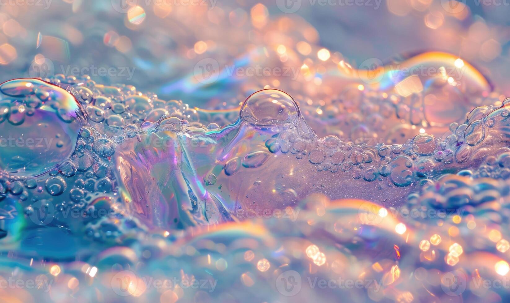 Violet and blue colored water and foam bubbles, abstract background photo