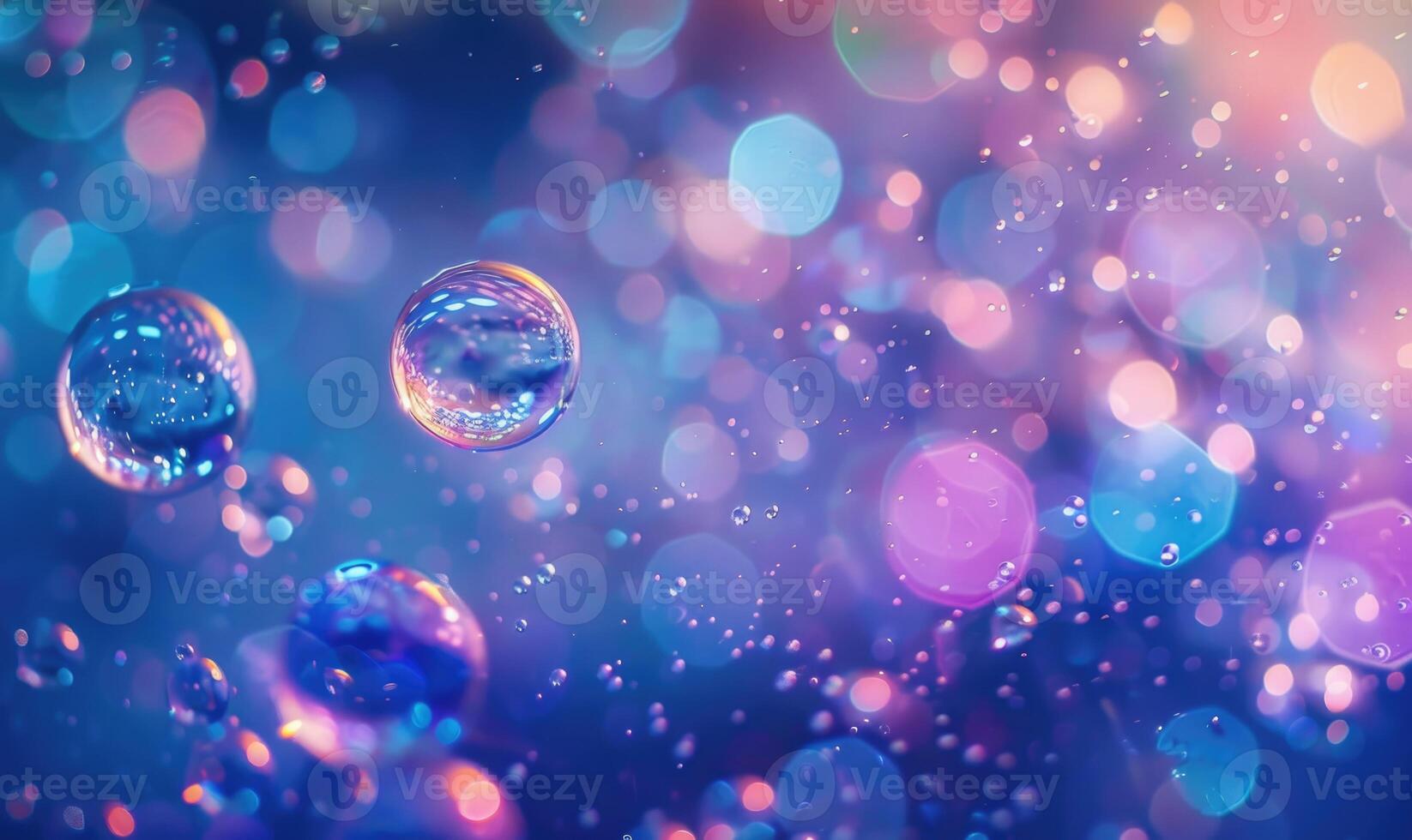Colored water bubbles and bokeh light, abstract background photo