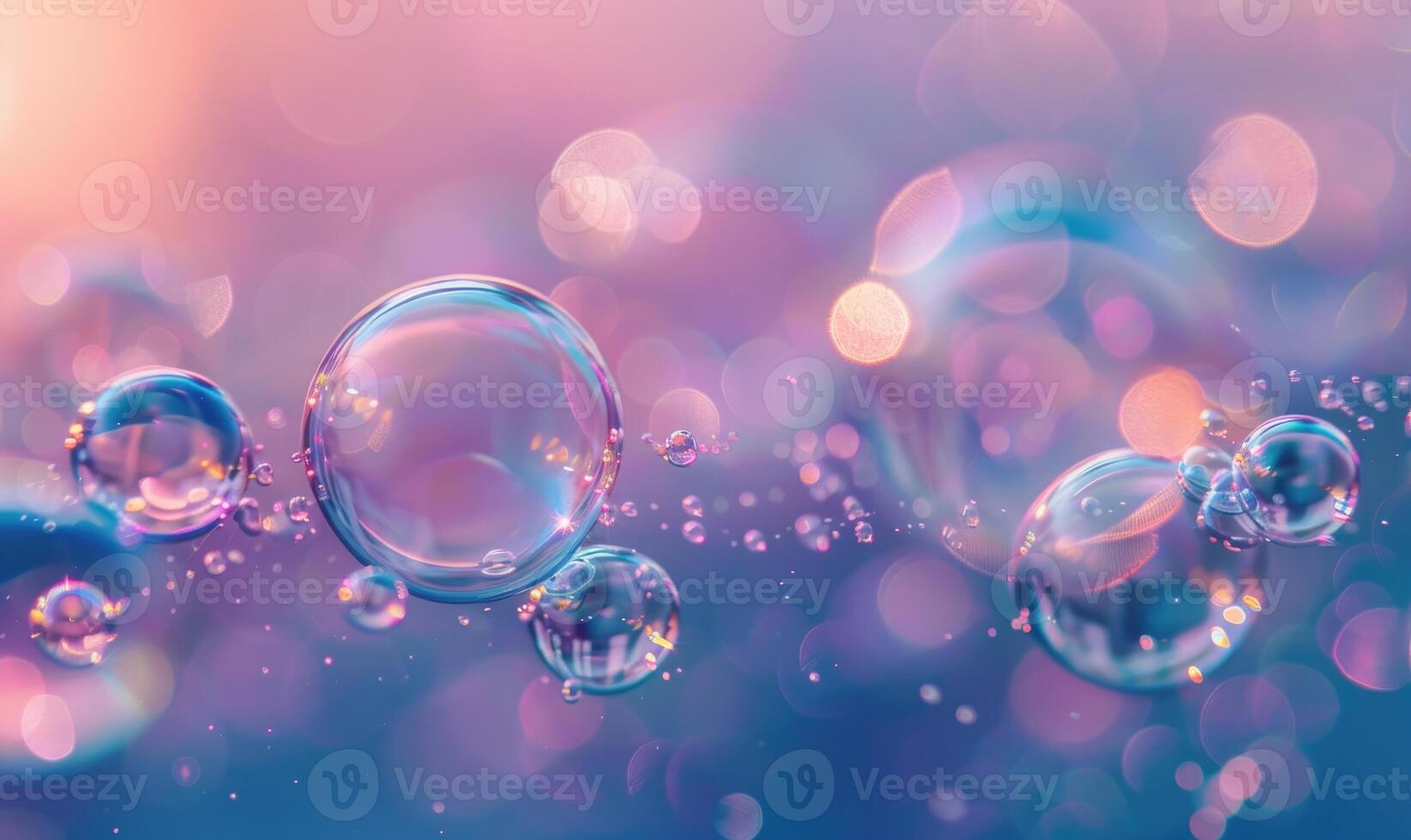 Pink and violet abstract background with water bubbles closeup photo