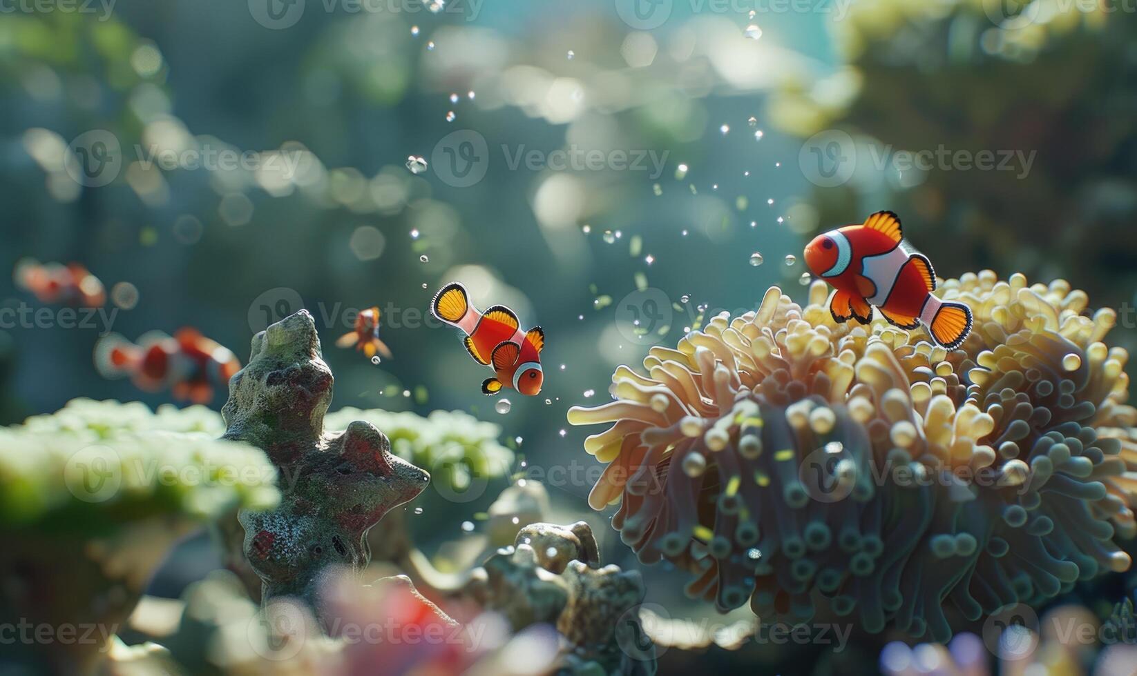 Cockerel fish and clownfish in the water photo