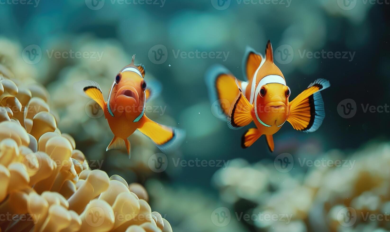 Cockerel fish and clownfish in the water photo