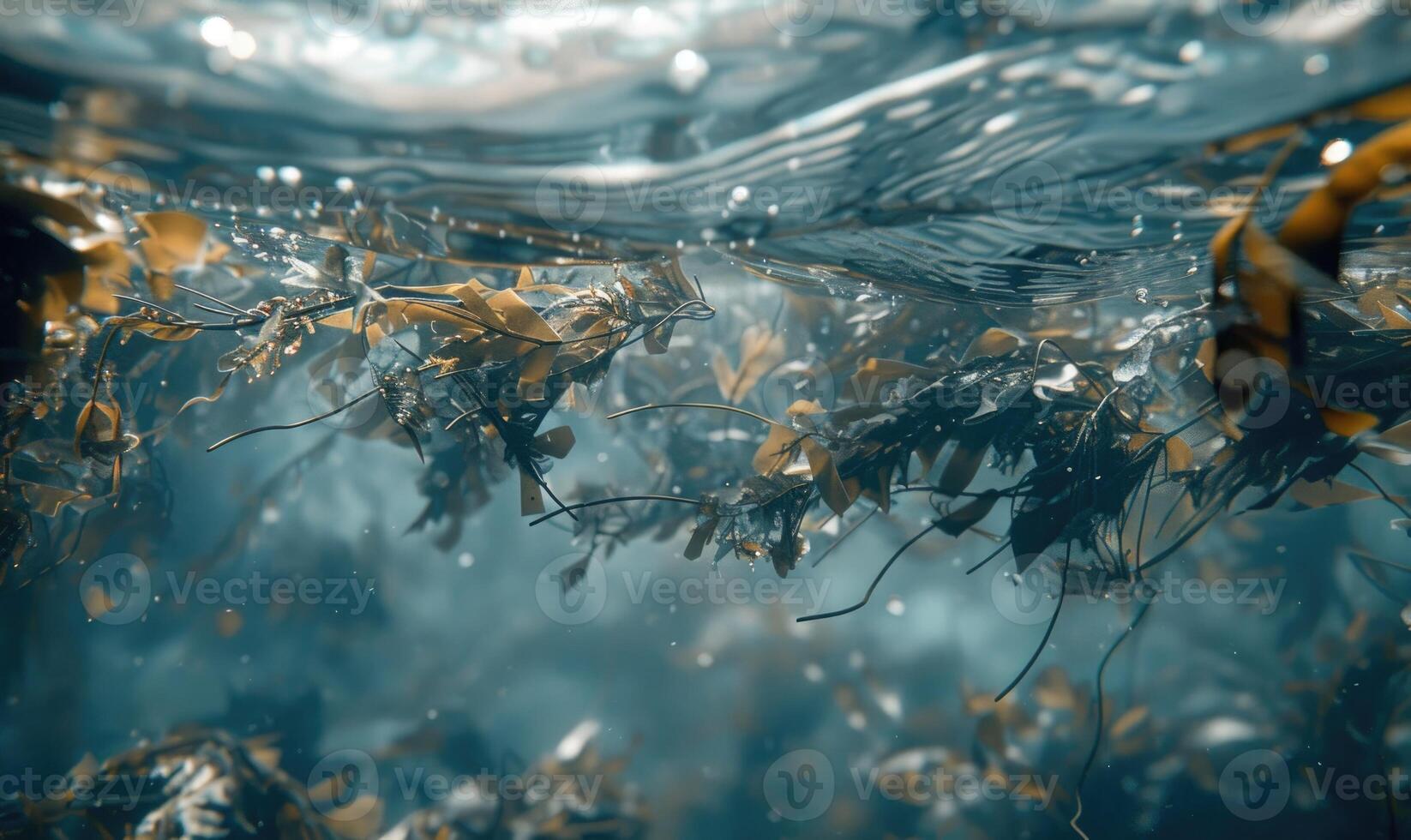 Closeup view on water surface with sunset light on it photo