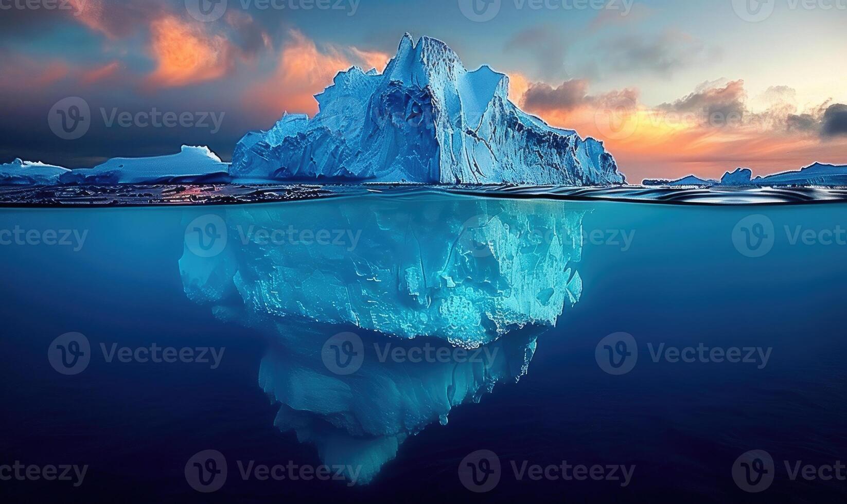 Ice floe and dramatic sky nature background, photo