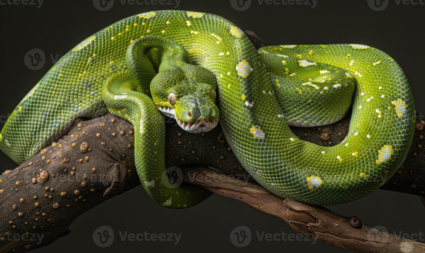 Green tree python on neutral background photo