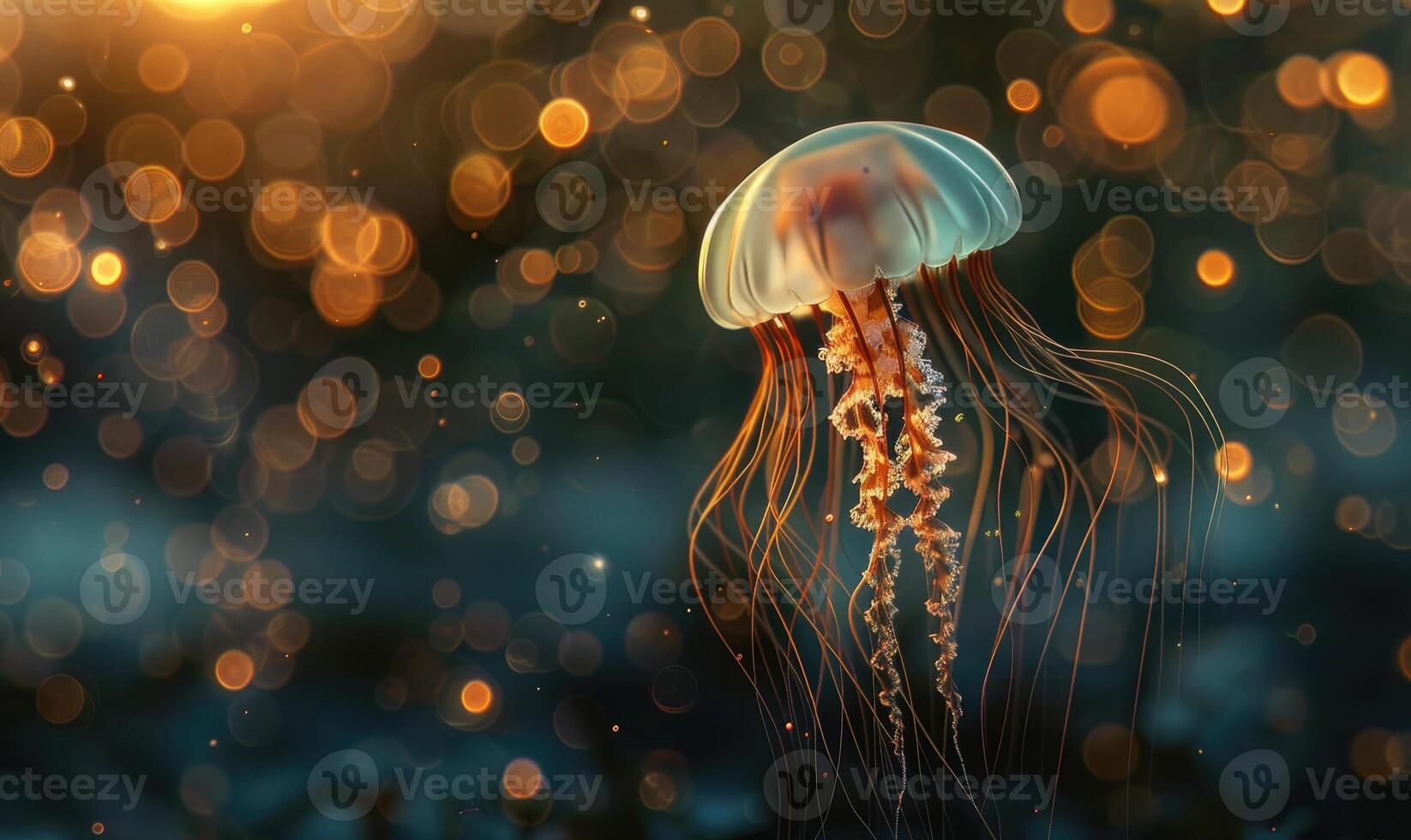 Behemoth jellyfish drifting, bokeh background photo