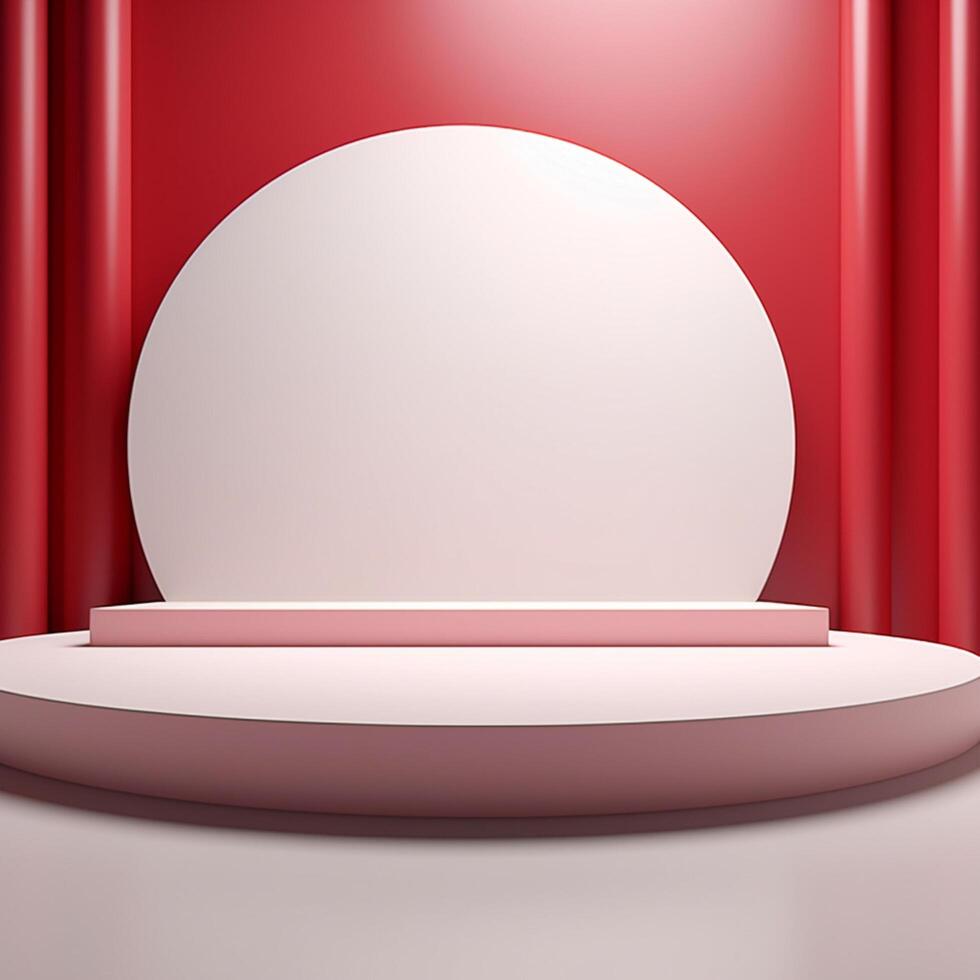 Dynamic 3D Rendering of a White Podium with Red Accent Lights on a Vibrant Red Background photo