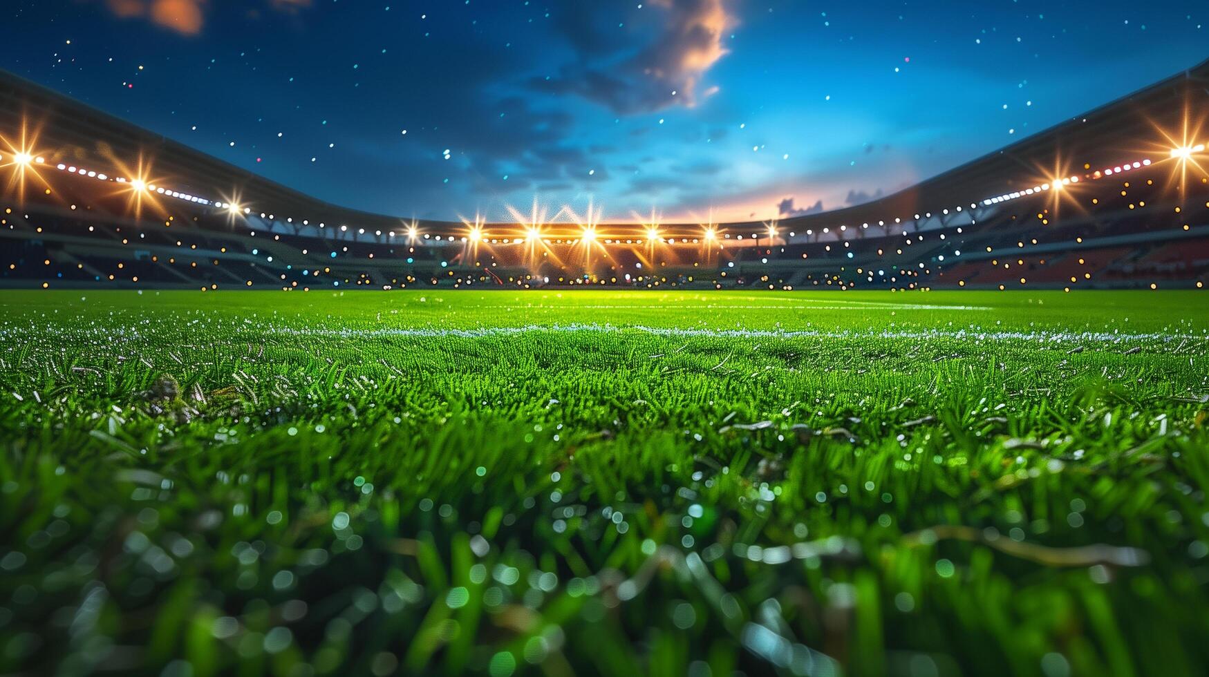 Sprawling soccer stadium, its grandeur softened by a gentle blur that adds a dreamlike quality to the scene photo
