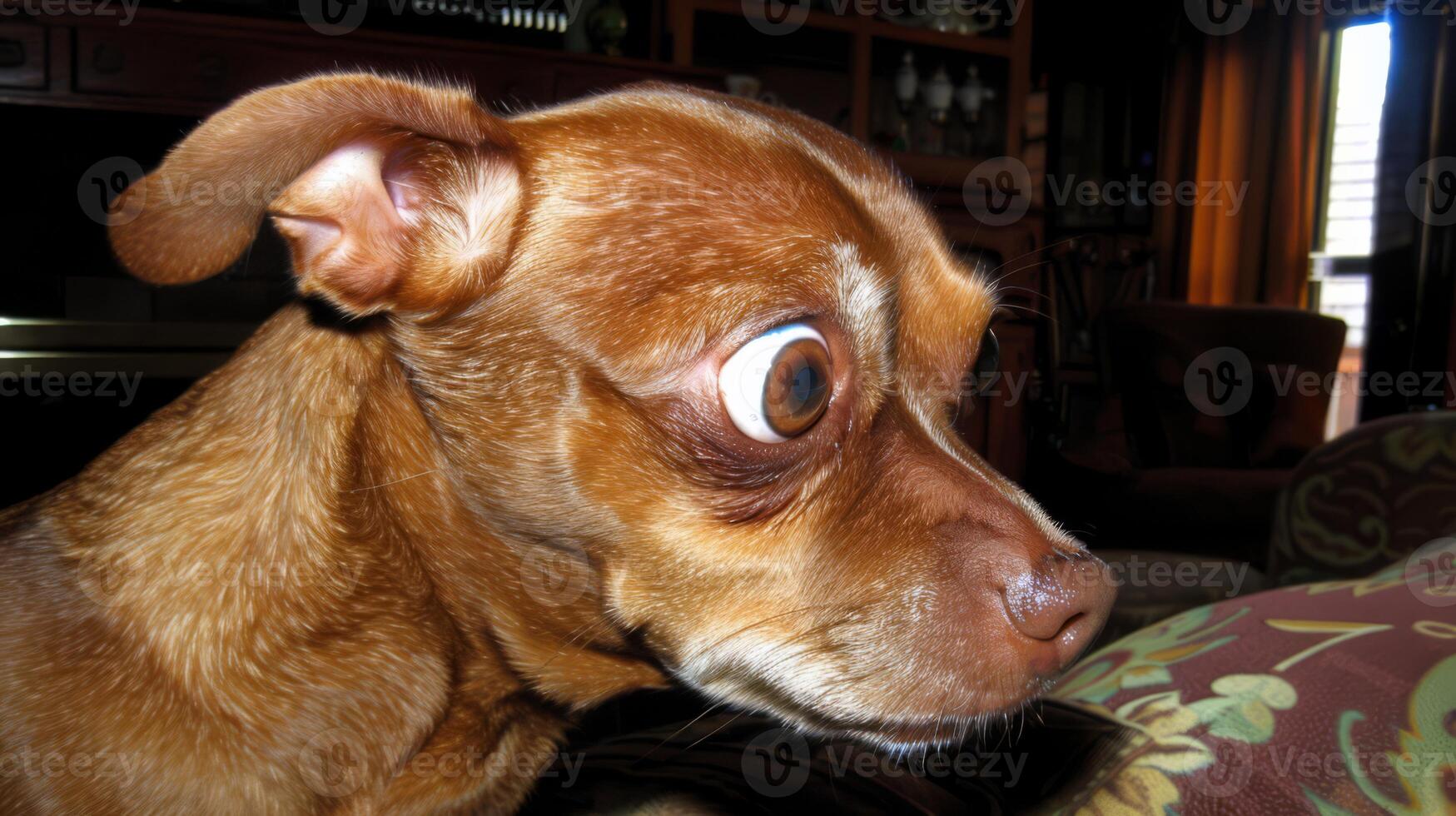 A close up of a brown dog looking at the camera, AI photo
