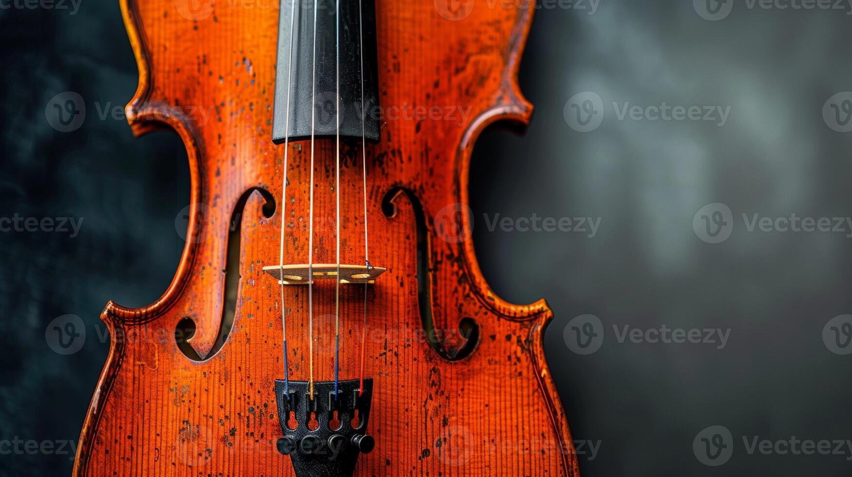 A close up of a violin with the bow resting on it, AI photo