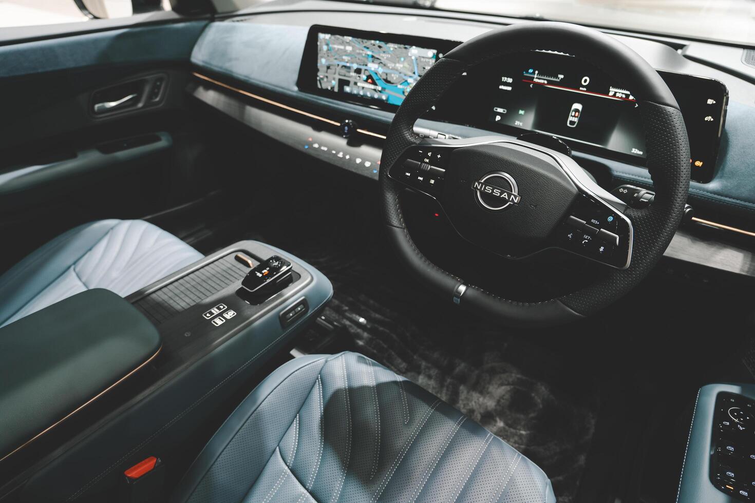 Nissan ARIYA interior at the Nissan Global Headquarters Gallery. Nissan offers the Ariya as a new Electric Crossover SUV. photo