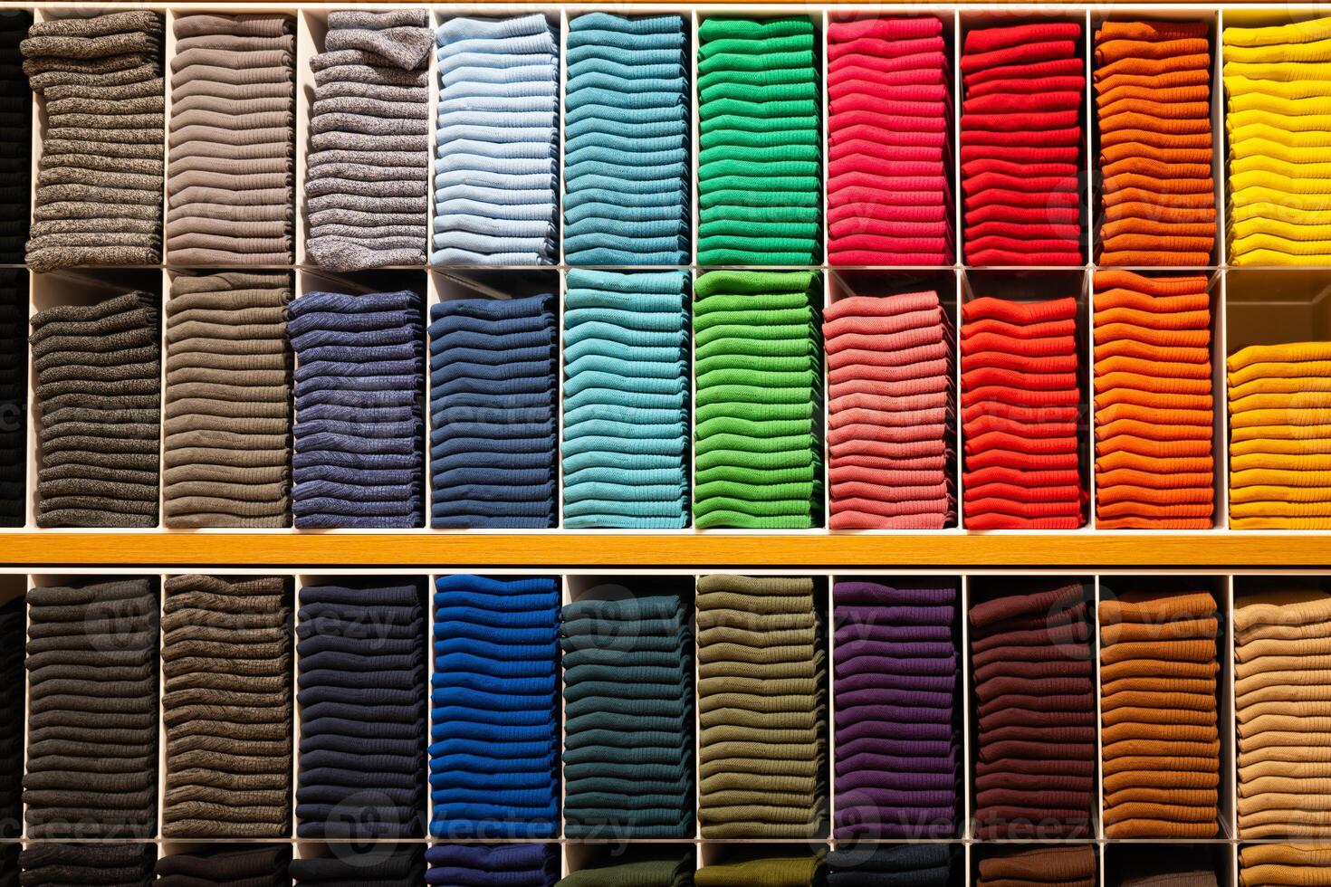 Multi color socks stacked for display at the store. colorful socks selective focus photo