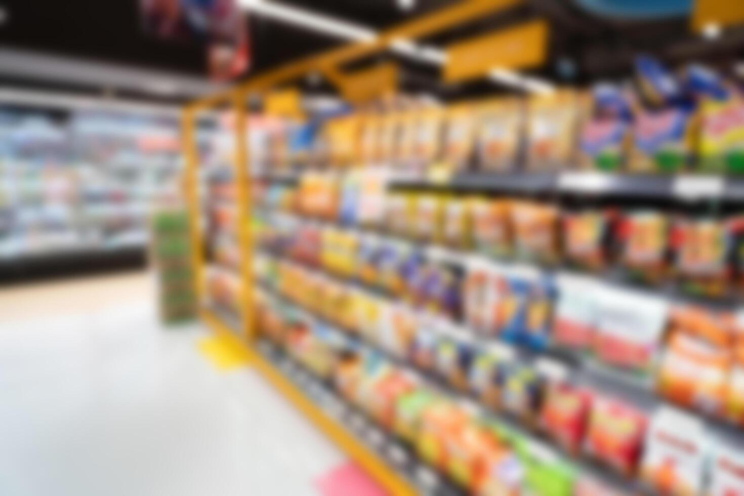 Abstract blur Supermarket background. blurred image background with Miscellaneous Product shelf. photo