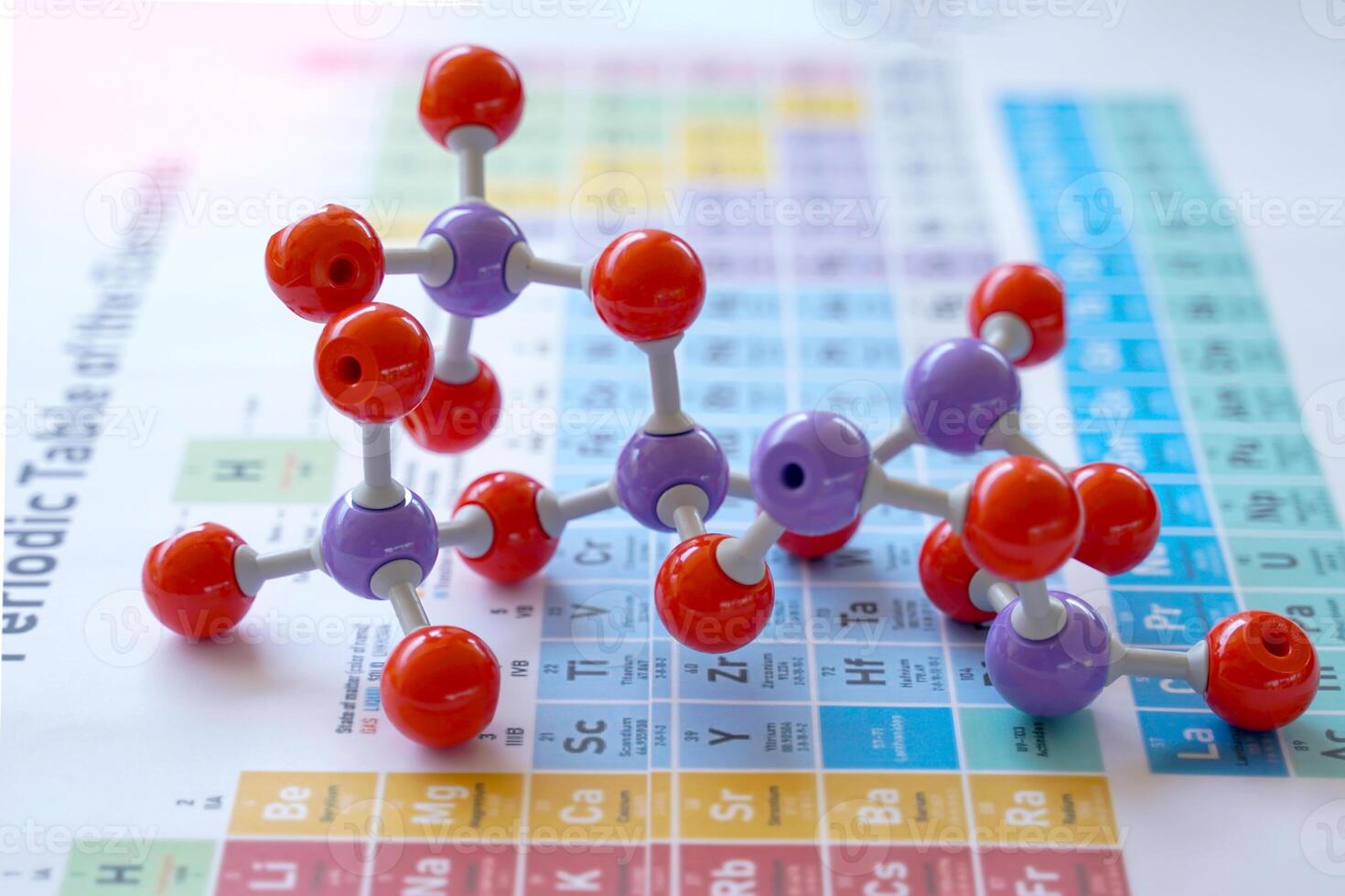 Simulate Shape of covalent molecules on a periodic table background. Soft and selective focus. photo