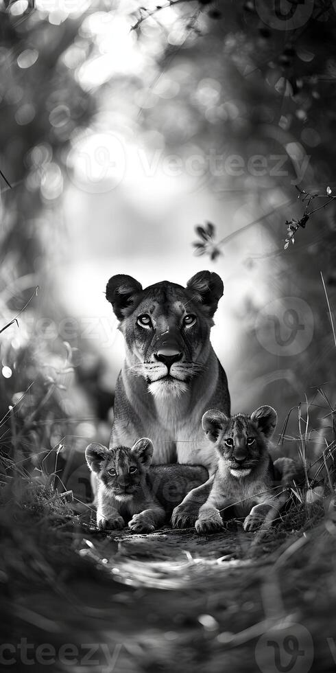 Lioness and Cubs Relaxing photo