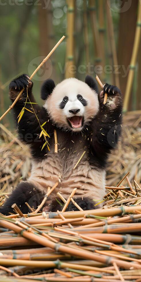 Adorable Baby Panda Feasting photo