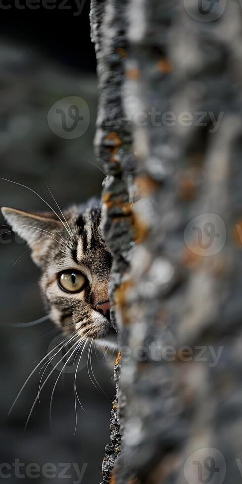 Curious Cat Behind Tree photo