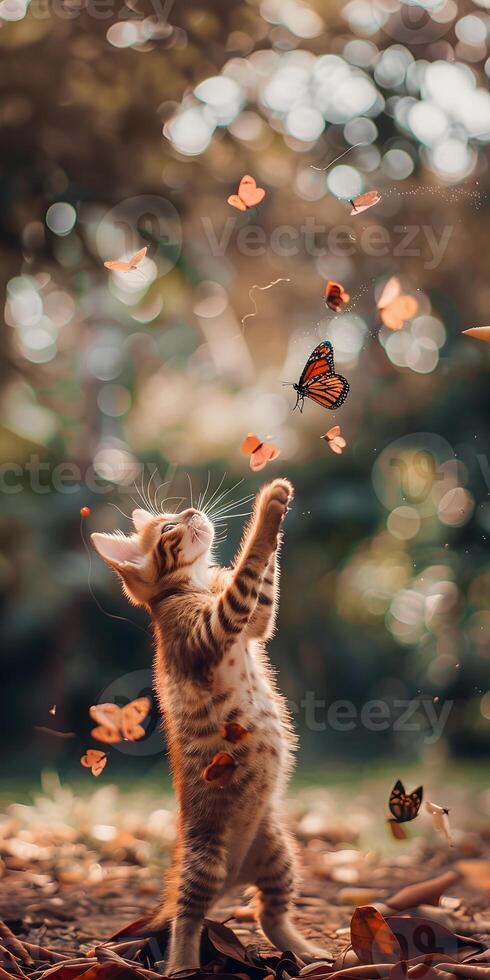 Feline Frolic with Butterfly photo