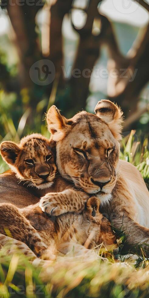 Lioness and Cub Resting photo