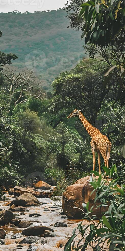 Giraffe Quenching Thirst photo