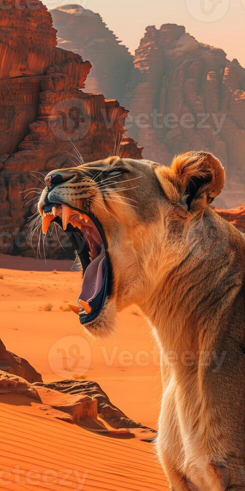 Savannah Lioness Roaring photo