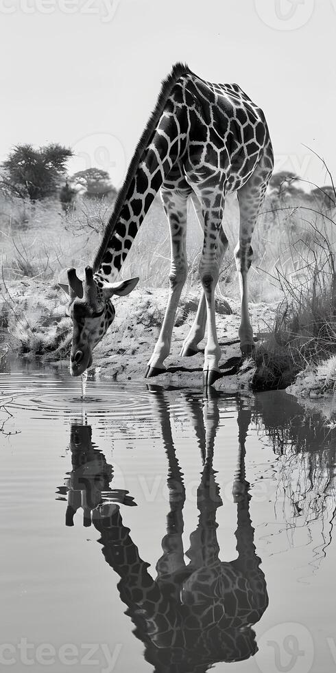 Giraffe Quenching Thirst photo