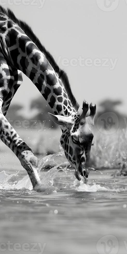 Giraffe Quenching Thirst photo