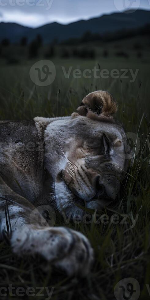 Savannah Grass Resting Lion photo