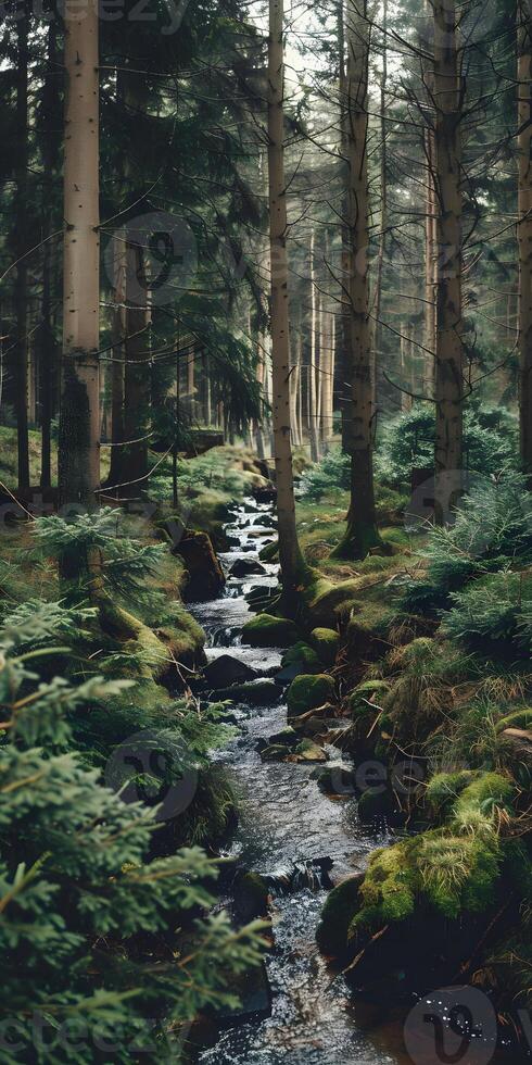 Tranquil Stream Through Forest photo