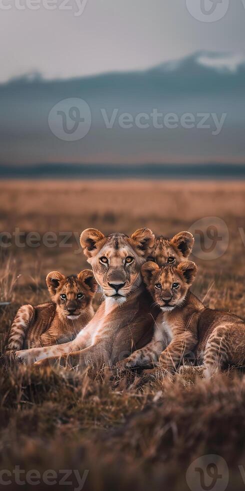 Lioness and Cubs Resting photo