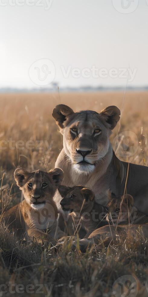 Lioness and Cubs Resting photo