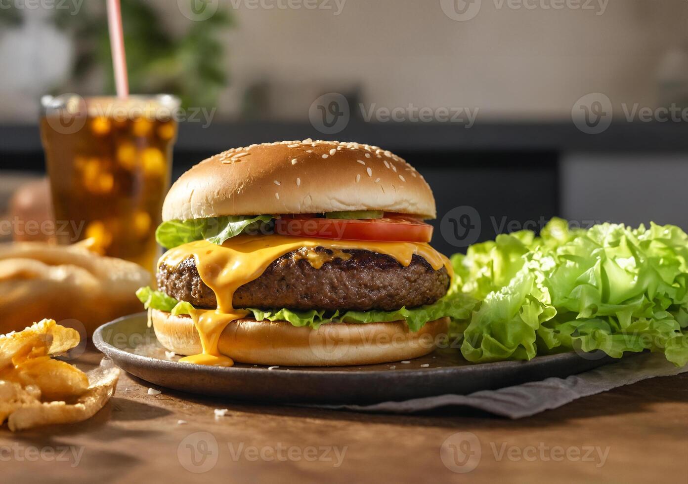 Delicious Cheeseburger with Lettuce and Tomato photo