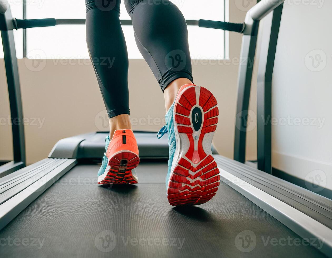 Close-Up of Legs Running on Treadmill photo
