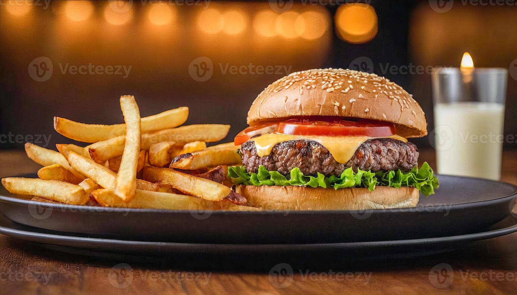 Cheeseburger with French Fries on a Plate photo