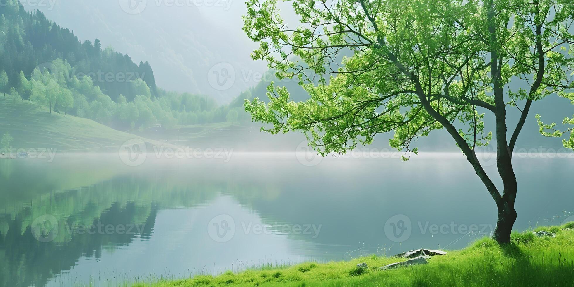 Serene Lake and Lush Trees photo