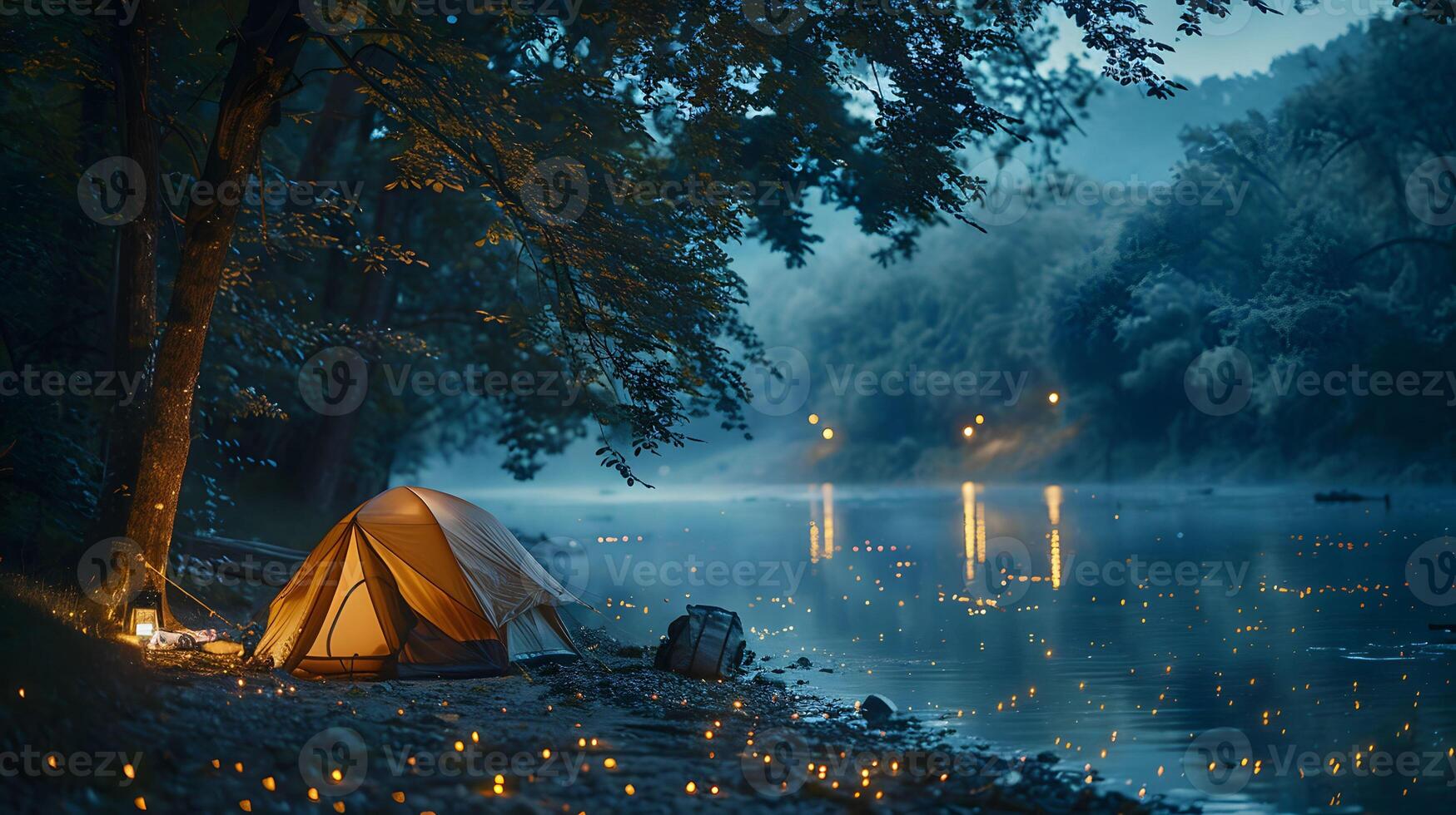Camping by the River Under a Starry Night photo