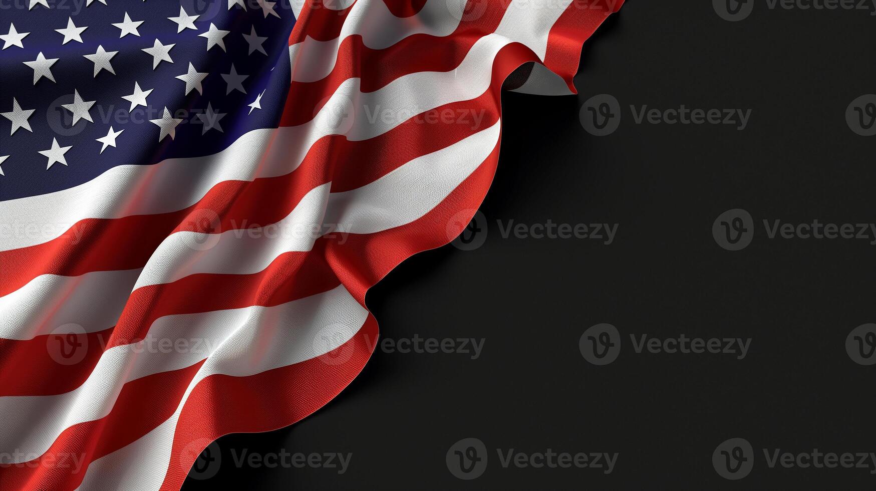 Folded American Flag on Black Background, Memorial Day, Realistic Fabric photo