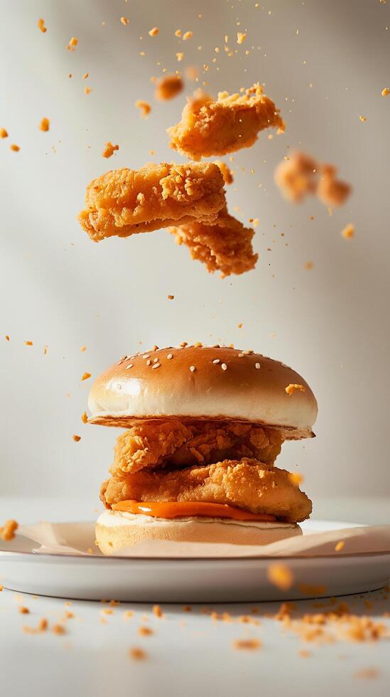 Crispy and Delicious Burger with Fries and Ketchup Served on a Restaurant Table photo