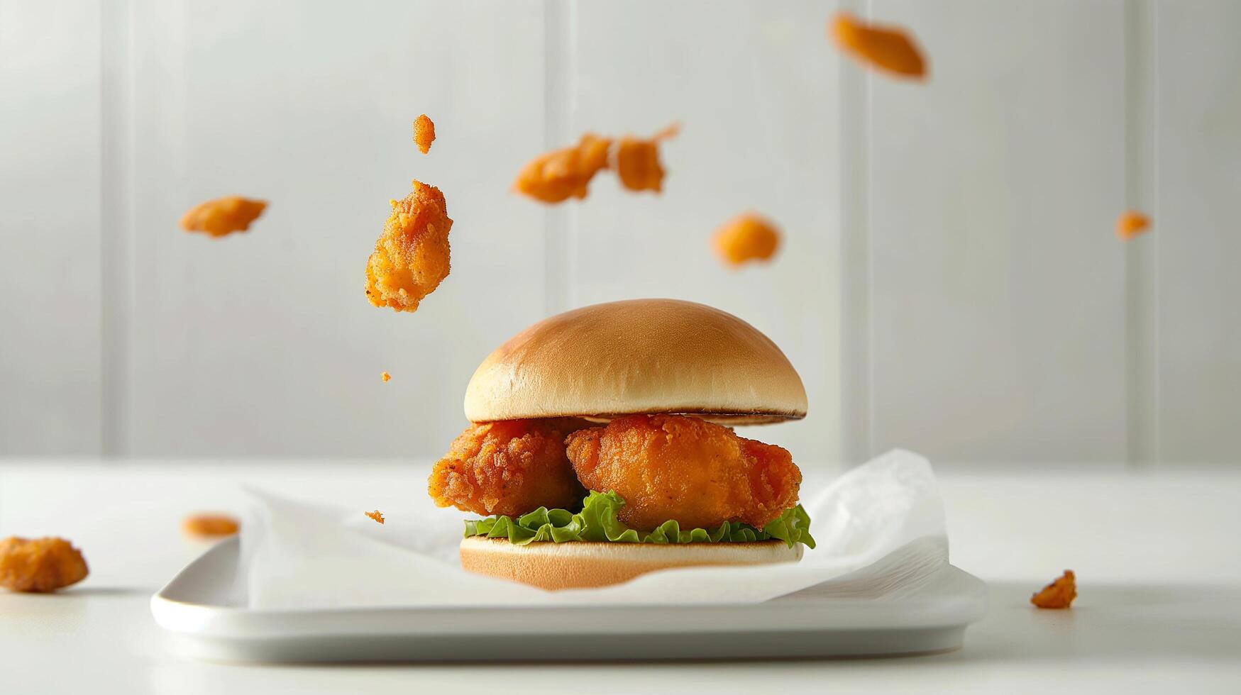 Crispy and Delicious Burger with Fries and Ketchup Served on a Restaurant Table photo