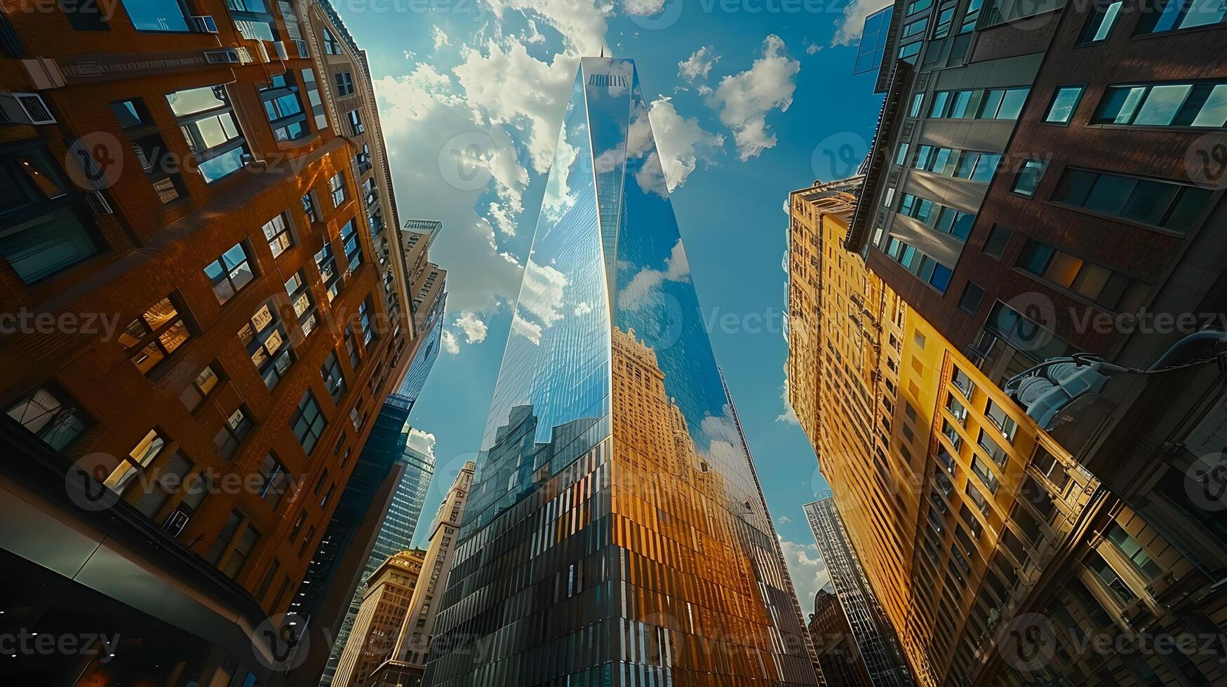 Skyward View of a Modern Skyscraper in a City photo