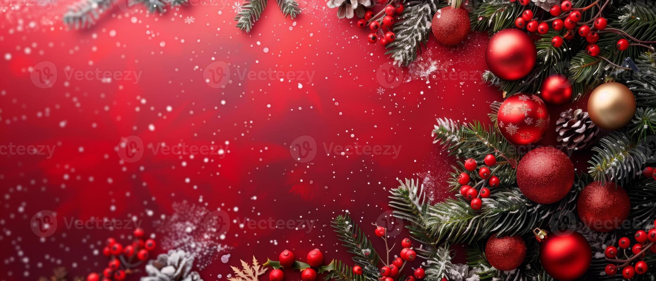 Christmas tree adorned with red balls and snowflakes photo