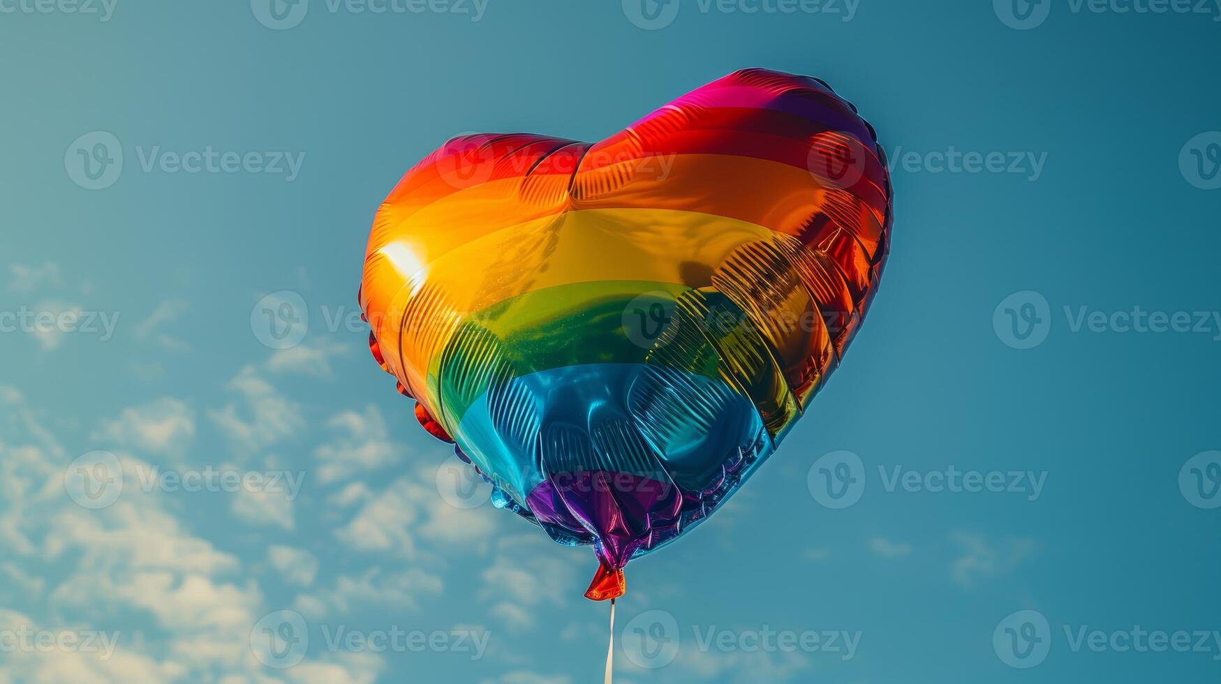 Vibrant Heart of Inclusivity - Rainbow heart-shaped balloon symbolizing love, diversity, and equality in the sky. photo