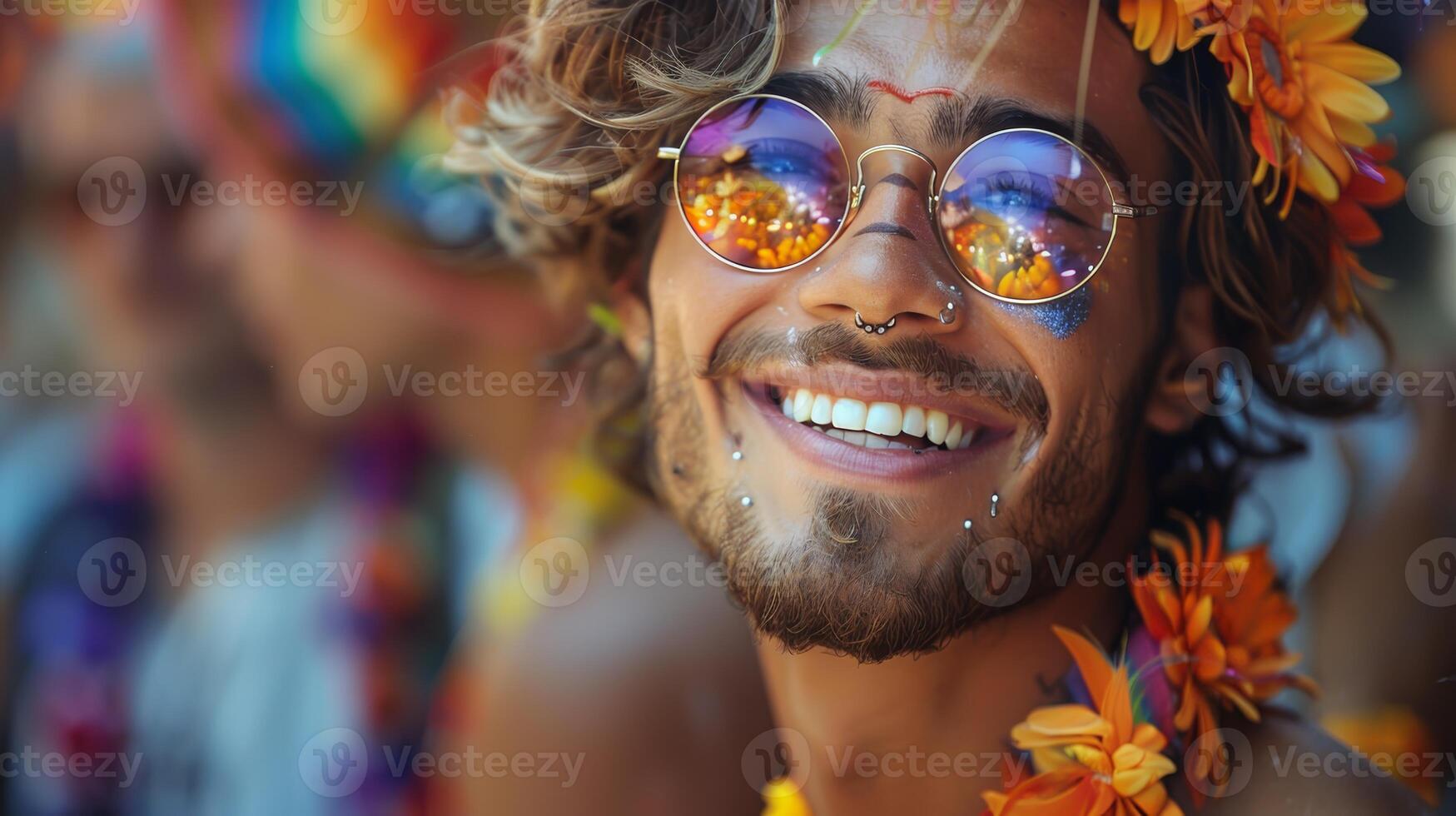 Proud Transgender Man Celebrating at a Vibrant Pride Parade photo
