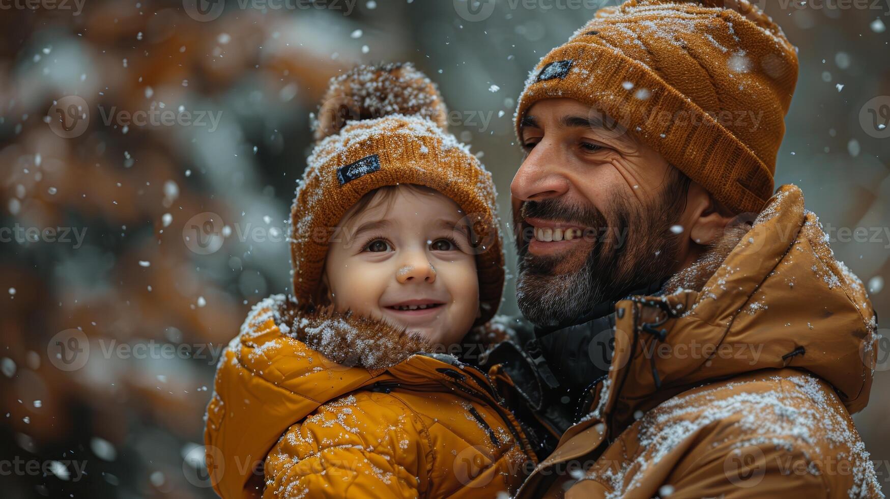 Happy Family Time in Winter Wonderland - Two Dads Playing in Snow with Daughter photo