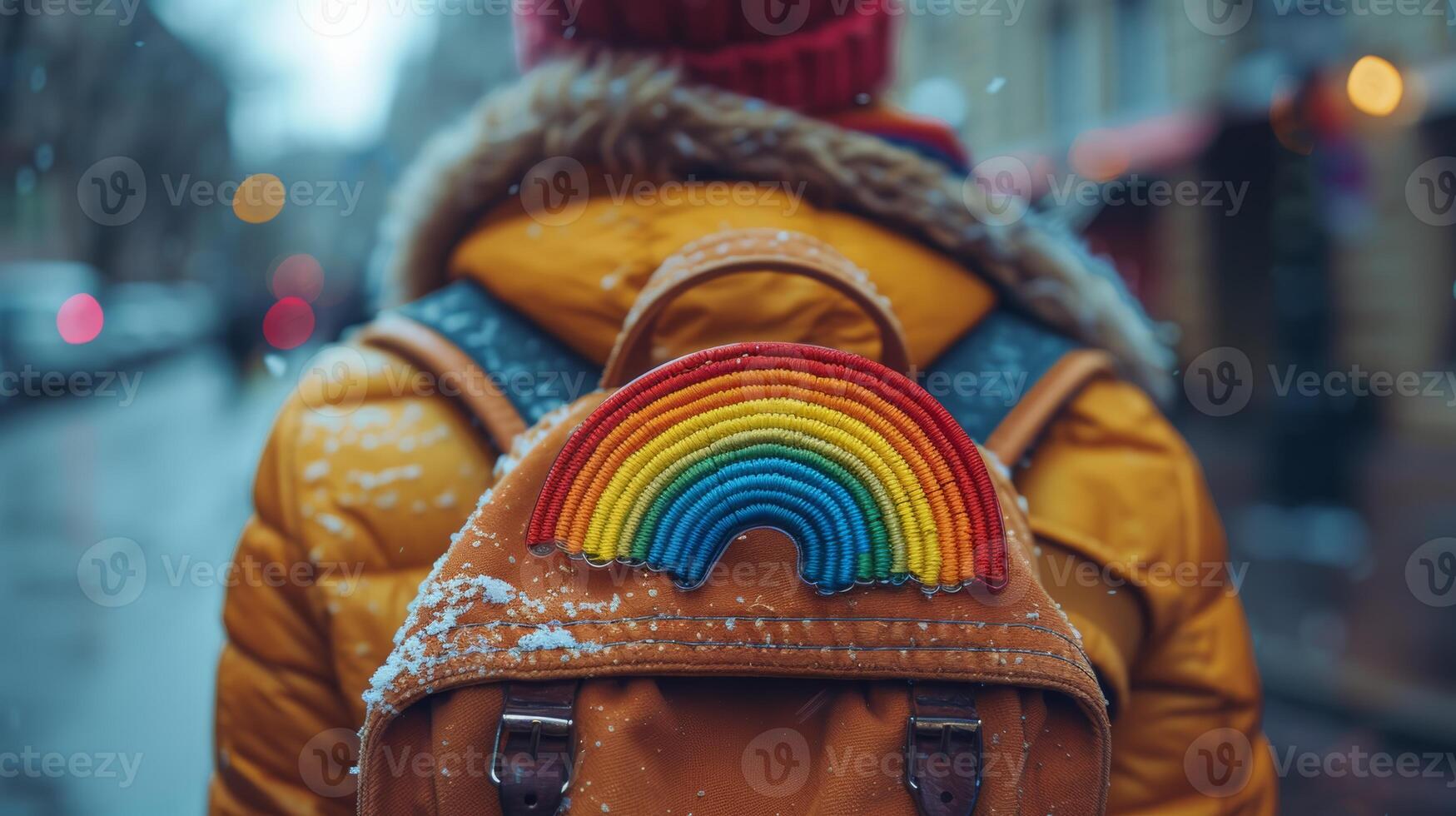 Embracing Diversity - Close-up of Person with Rainbow Pin on Backpack Showing Subtle Pride in Identity photo