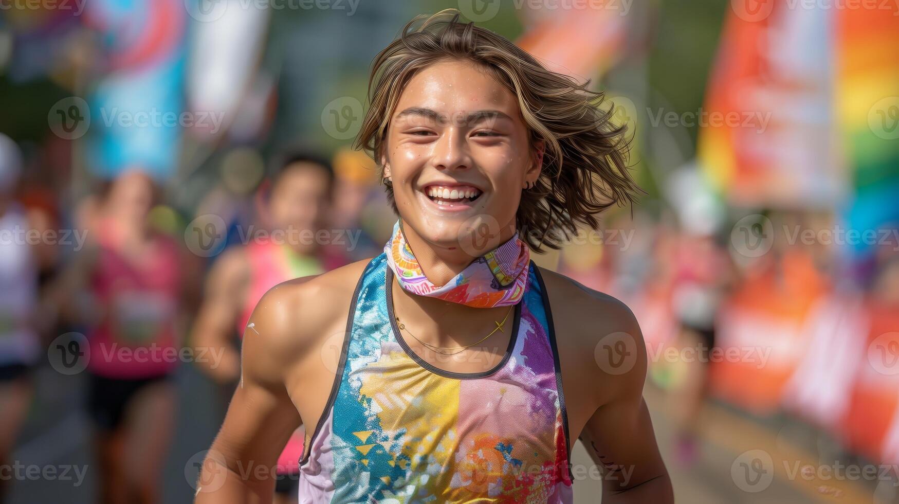 Proud Trans Man Running a Marathon with Confidence and Determination photo